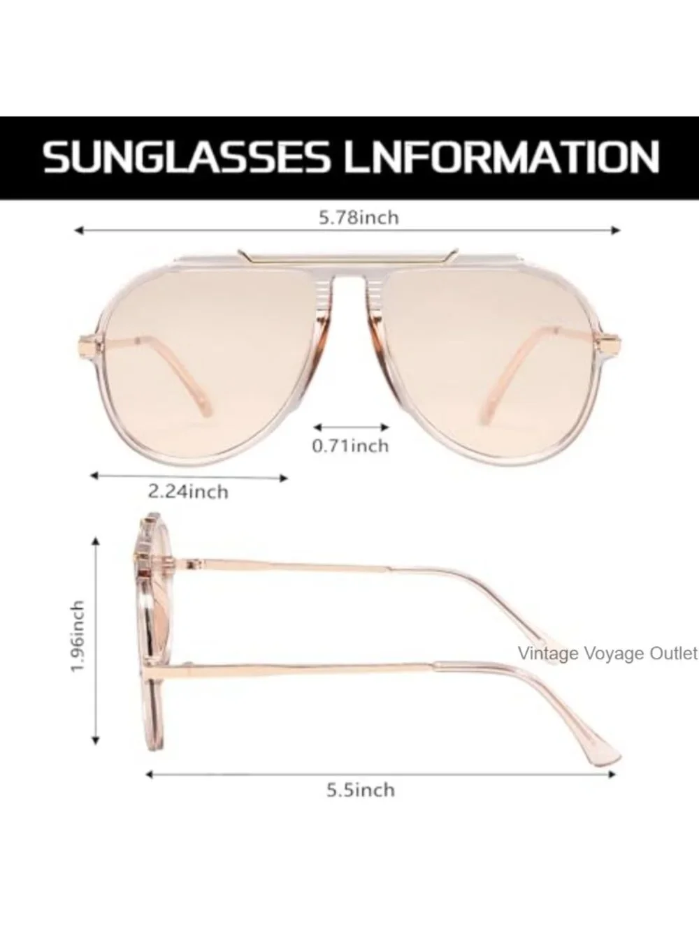 Oversized Aviator Sunglasses Retro Gold Topbar Vintage Shades UV400 Women's